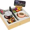 Couch Cup Holder Tray, Handy Silicone Bamboo Couch Caddy with Rotatable Phone Holder for Bed Car Seat Organizer, Waterproof Anti-Spill Sofa Cup Holder for Snacks Beverage Remote (White) (11.5*10*3 IN)