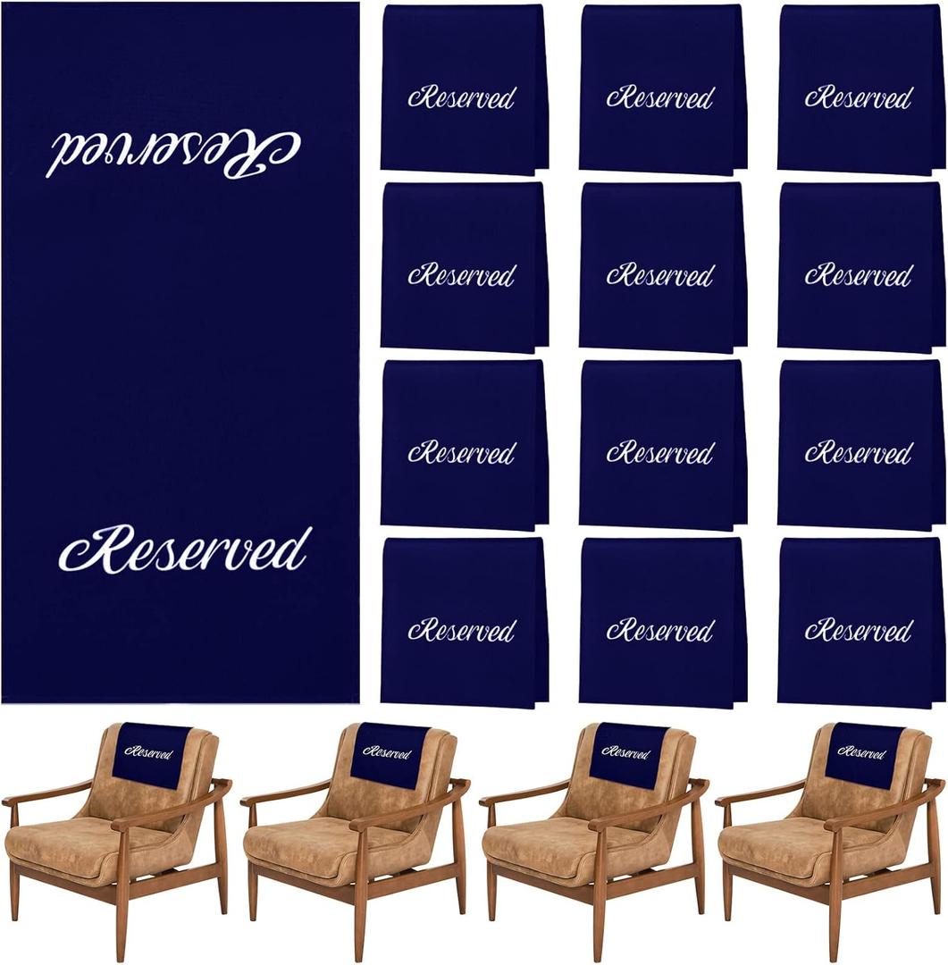 Tatuo 12 Pieces Reserved Seating Signs for Church Pews 22 Inch Reserved Chairs Signs Cloth Placeholder with Printed Words for Restaurants, Wedding, Ceremony and Events(Navy and White)