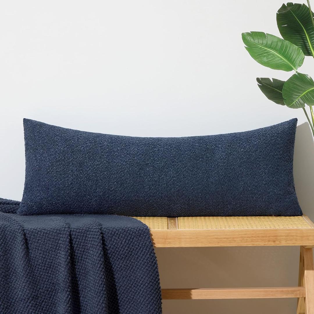 ORTIGIA Boucle Lumbar Pillow Covers 14x36 Blue Textured Body Pillowcase Neutral Pillowcases for Indoor Couch Sofa Bed Cushion Living Room Modern Cushion Cases (Cover Only)
