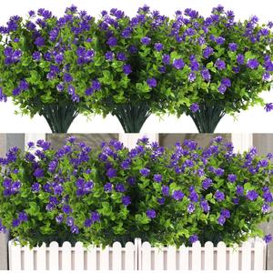 RECUTMS 12 Bundles Artificial Flowers Faux Outdoor Plastic Plants UV Resistant Shrubs,Artificial Plants Spring Decorations for Patio Outdoor Fake Plants Spring Decorations for Front Porch(Purple)