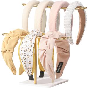 Pangkeep 2 Tier Headband Holder,Metal Hair Band Organizer,Ear Diplay Stand,Hair Accessories Bracelets Bedroom College Dorm Decor for Girls Women (Gold) 3 Packs