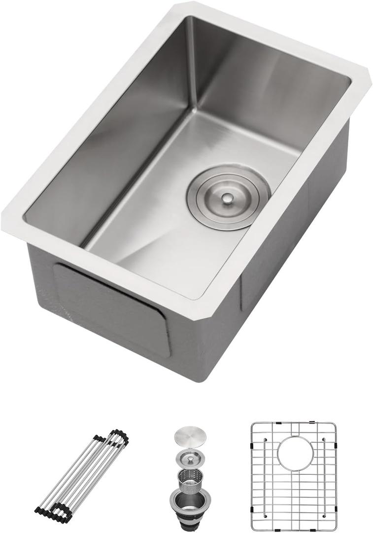 Sarlai Stainless Steel Bar Sink Undermount - 10"x18"x8" Undermount Bar Prep RV Small Kitchen Sink 16 Gauge Stainless Steel Single Bowl Under Counter Small Outdoor Sinks Basin