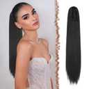 FESHFEN Claw Ponytail Extensions - Long Straight Ponytails for Women Natural Black Hairpieces Synthetic Hair Pony Tails Extension Clip in Hairpiece, 25 inch