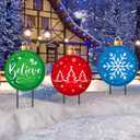 Drydiet 3 Pack Metal Christmas Yard Signs Decor Xmas Yard Stakes Outdoor with Stakes for Holiday Outdoor Garden Lawn Pathway Decoration(Ball)