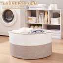 OIASKET Large Blanket Basket with Handles, 22.8" x 22.8" x 13" Woven Storage Basket for Living Room, Cotton Rope Baby Toy Storage for Clothes, Pillows, Towels-Brown & White