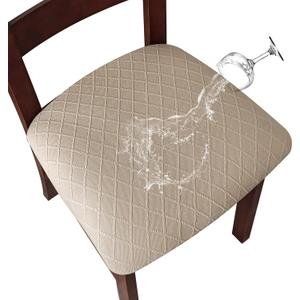 Genina Waterproof Seat Covers for Dining Room Chairs Covers Dining Chair Cover Kitchen Chair Covers (Khaki, 4 Pcs)