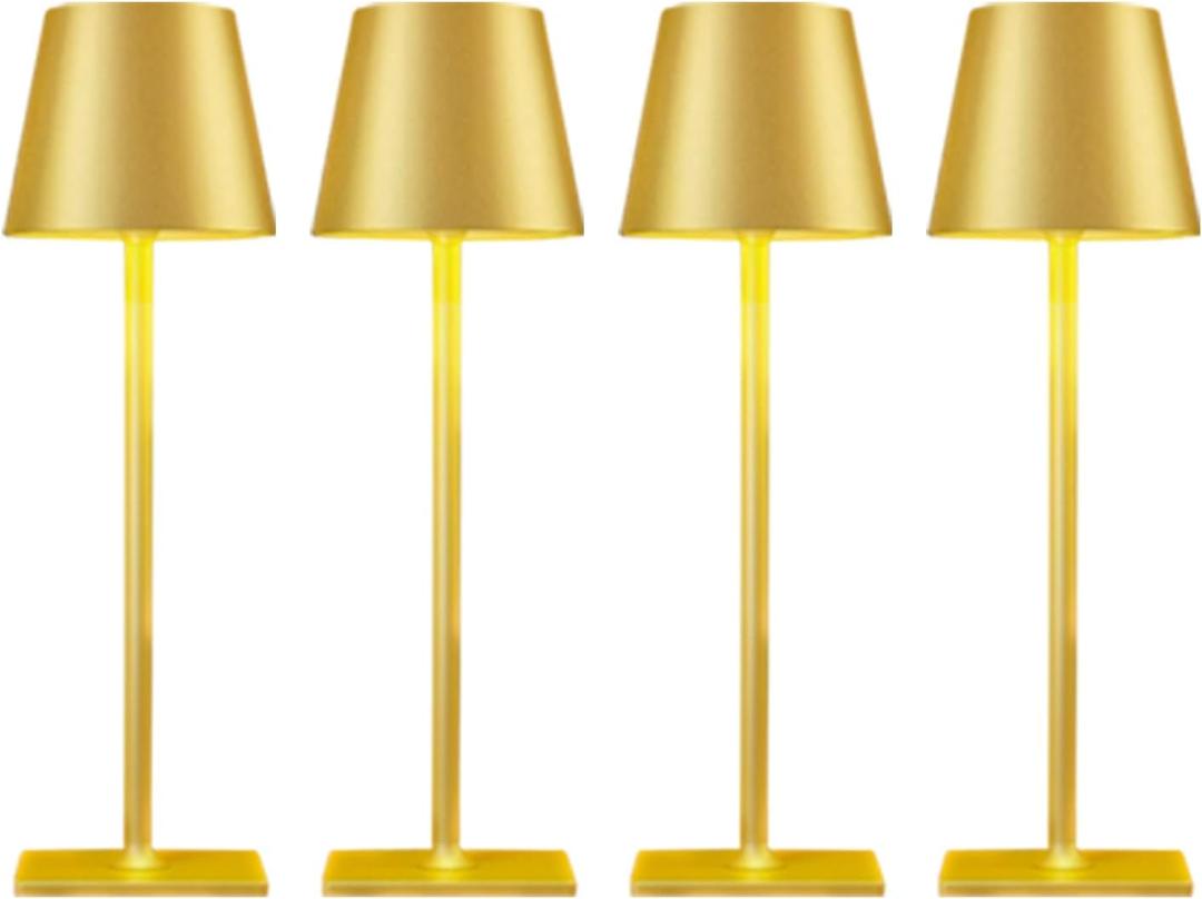 4 Pack Gold Led Cordless Table Lamps-Rechargeable Lamp Set of 4,Tabletop Lighting Outdoor Table Top Light for Restaurant Tables | Dinner | Kitchen Counter Top | Bulk of 4 Wirelss Lamps,Multi-Pack