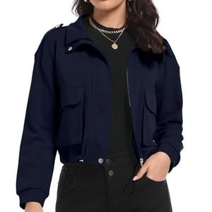 MISS MOLY Womens Cropped Jacket Zip Up Casual Long Sleeve Bomber Coat with Pockets Trendy 2025 Navy S