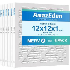 AmazEden 12x12x1 Air Filter 6Pack (MERV 8) MPR 600 & FPR 5 AC Furnace Filters Pleated Dust Defense Replacement (Actual Size: 11.81"x11.81"x 0.79")