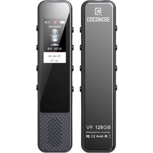 128GB Digital Voice Recorder, COCONISE Audio Recorder with 3072Kbps HD Recording, Voice Activated Recorder for Lecture with MP3 Player, A-B Loop Playback, Password, Accelerate Function