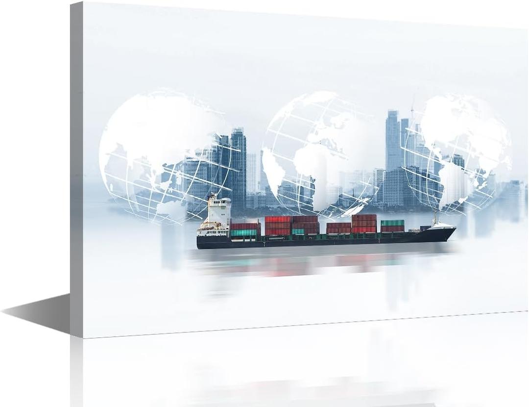 TUMOVO 1Pcs Shipping Container Wall Art for Office Modern Abstract Decor Canvas Pictures Global Transport Framed Poster Prints for Home Office Bedroom Living Room Wall Decor 36x24in