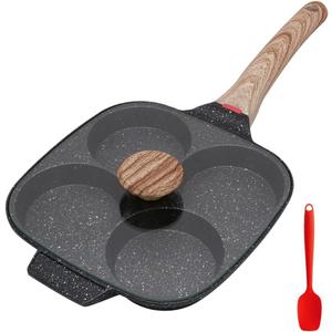 4-Cup Egg Pan Nonstick, Egg Frying Pan with Lid Pancake Pan, Omelet Pan Induction Compatible for Breakfast- Black