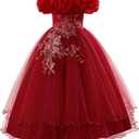 Flower Girl Dresses Lace Embroidery Off The Shoulder Tulle Dress Communion Pageant Wedding Dance Gown Size 140