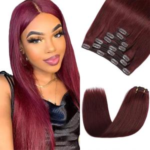 20 Inch #99J Burgundy Straight Clip in Human Hair Extensions 120g 7pcs Knotless Thick And Soft Wine Red Clip ins Straight Hair Extensions for Women
