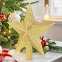 Christmas Tree Star Topper, 8" Gold Xmas Star Tree Decorations, 3D Shatterproof Bethlehem Star Tree Topper Decorations, Waterproof Christmas Tree Topper Decor for Holiday Home Outdoor Ornament