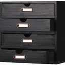 Wooden Storage Box Rustic Desktop Organizer with 4 Drawers Office Desk Accessories Shelf Small Craft Storage Containers Apothecary Cabinet and Chest Jewelry Holder for women(BLACK)