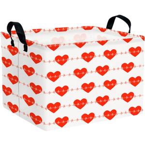 Kid Large Valentine's Day Basket Heart Cute Empty Gift Basket for Girlfriend Love Room Decor Storage Basket (Red Heart-Shaped Lines)