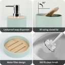Bathroom Accessories Bath Set of 6, Toothbrush Holder, Soap Dispenser, Trash Can, Soap Dish, Toothbrush Cup and Toilet Brush Holder, Green (Green-bamboo Lid)