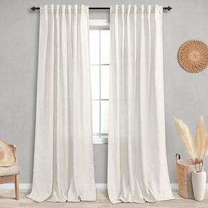 KOUFALL 92 Inch Curtains for Living Room 2 Panels Set, Light Filtering Farmhouse Boho Linen Semi Sheer Curtain Drapes 92 Inches Long for Bedroom,Cream Ivory