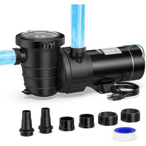 CrestWave 1.5 HP Above Ground Pool Pump, 5706GPH High Flow Self-Priming Pump, 115V Single Speed, Quiet Energy Efficient w/Large Strainer Basket, 1.5", 1.25"-1.5" Adaptors, Fits Pools Spas Irrigation