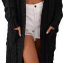 Saodimallsu Womens Open Front Long Cardigan Oversized Long Sleeve Loose Cable Knit Chunky Fall Sweater Coat with Pockets (Black)