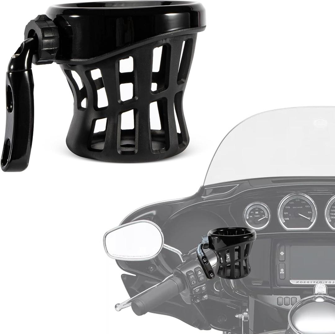 PSLER Motorcycle Drink Cup Holder Handlebar Mount Universal for Dyna Fat Bob Touring Road Glide Street Electra Glide Softail 1996-up Goldwing GL1800 2018-up