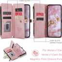 Defencase Compatible with Pixel 9/Pro Case, RFID Blocking Wallet Case Fit for Google Pixel 9 & 9 Pro Soft PU Leather Magnetic Snap Flip Zipper Strap Card Holder Phone Case for Women Men, Pink