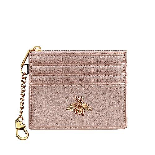 SEAVILIA Card Holder Keychain Wallet for Women with ID Window RFID Coin Purse Bee Gifts Slim Minimalist Small Wallet