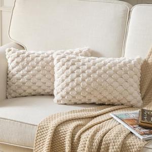 Joyouth Pack of 2 Super Soft Throw Pillow Covers 12x20 Inch Faux Fur Plush Pillowcase Luxury Cozy Fluffy Decorative Cushion Cover for Sofa Couch Bed Livingroom Beige