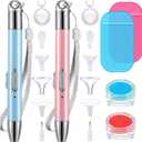 Chuangdi 2 Pcs Diamond Painting Art Drill Pen with Light Diamond Painting Accessories and Tools 12 Pen Heads 2 Anti-slip Mats 2 Wax Organizer Cases for DIY Craft Supplies(Blue, Pink)