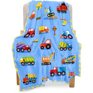 BOOPBEEP Construction Toddler Blanket for Boys Girls Lightweight Baby Kids Blanket Cute Soft Small Truck Car Blankets Comfy Fleece Flannel Plush Blue Throw Blankets Gifts 40x50