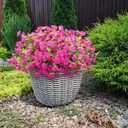 3 x Artificial Flowers Fake Plants for Outdoors Decoration, 12 Bundles Silk Morning Glory with Eucalyptus Realistic UV Resistant Fuchsia Faux Flowers for Outside Planter Yard Patio Garden Home Indoor Urn