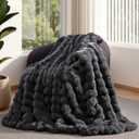 Lotus Karen Faux Fur Throw Blanket Dark Gray - Big Bubble Rabbit Fluff Blanket for Couch, Small Fluffy Fuzzy Cozy Blanket, Thick Furry Plush Shaggy Blankets, 50x60 Inches