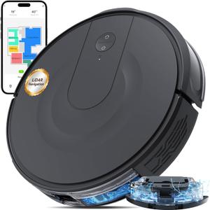 Robot Vacuum and Mop Combo, LiDAR Navigation, 9000Pa Suction Robotic Vacuum Cleaner  Ultra Slim Design, 200 Min Runtime, Auto Recharge, Customizable Cleaning for Pet Hair, Hard Floors (Light Black)