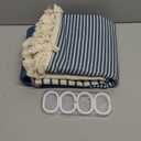 XOGUIBO Navy Blue Shower Curtain Linen Coastal Ocean Striped Shower Curtains for Bathroom with Tassel 72 X 72