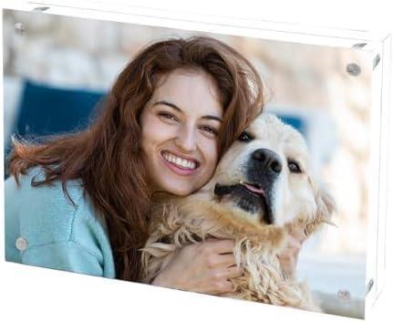 Cherrich Acrylic Picture Frame 4x6, Double Sided Photo Frames for Refrigerator with Magnetic Corners, Transparent Acrylic Frame for Desk or Tabletop Display Family,Wedding, Baby Pictures(1 Pack)