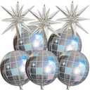 Disco Ball Balloons, 8 Pack 4D Disco Balloons with 5 Laser Pink Balloons and 3 Exploding Star, 22 Inch Party Decorations for Birthday and Celebration