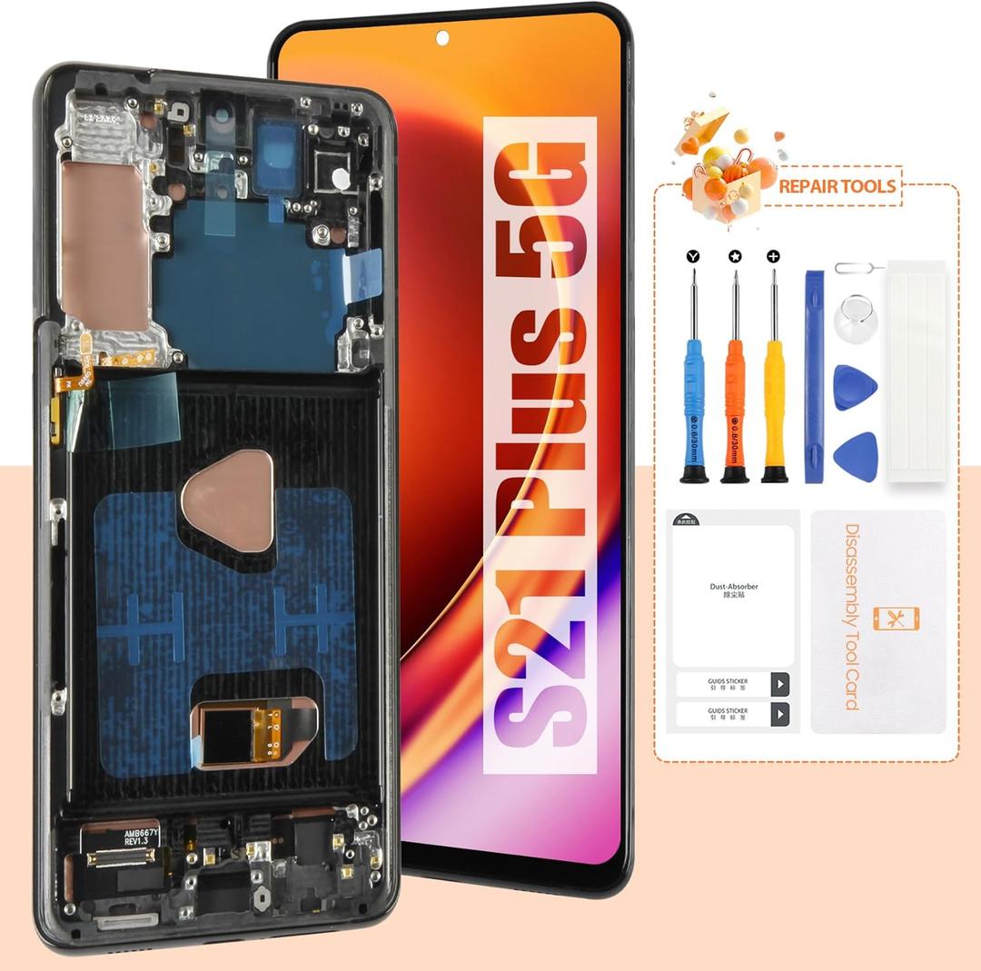 AMOLED Screen for Samsung S21+ Screen Replacement S21 Plus LCD Screen SM-G996U,SM-G996B Touch Display Digitizer Assembly Repair Parts with Frame(with Fingerprint Function) (Black)
