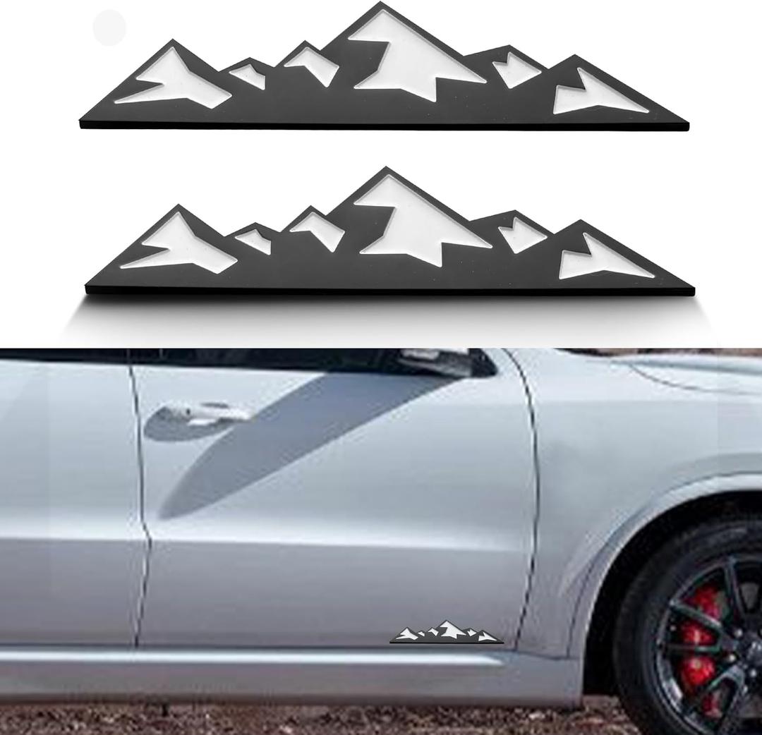 2 PCS 7 Inch Snow Mountain Graphic Logo Badge Emblem, Trunk Mountain Emblem for Car Trunk Tailgate Emblem (Black White)