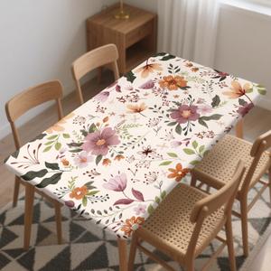 Yesad Rectangle Wipeable Tablecloth with Elastic, Fitted Waterproof Outdoor Tablecloth for 6 Foot Rectangle Tables, Picnic, Camping, 30"x72", Flowers
