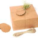 mudrit Kraft Gift Boxes 10 Pack 8x8x4 Inches, Thick Kraft Paper Boxes with Lids, Tags & Jute Rope for Gifts, Wedding Favours, Bridesmaid Proposals, Cupcakes, Crafting