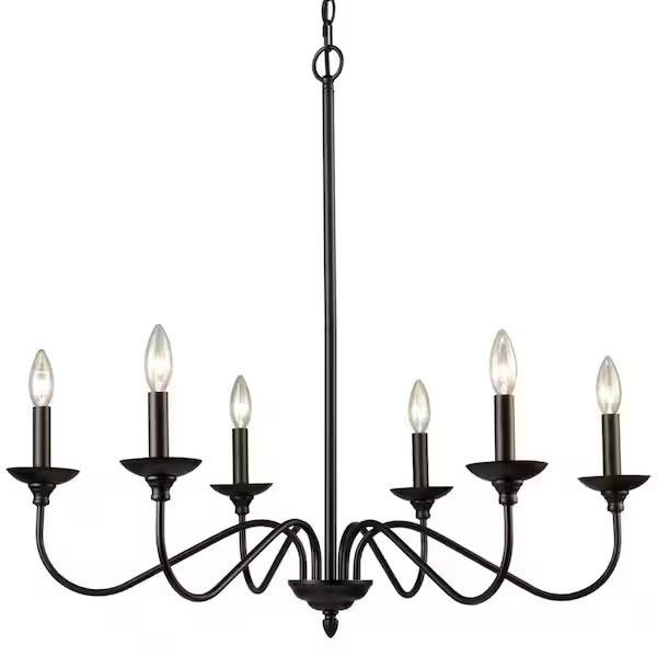 6-Light Black No Decorative Accents Shaded Circle Chandelier for Dining Room, Foyer with No Bulbs Included