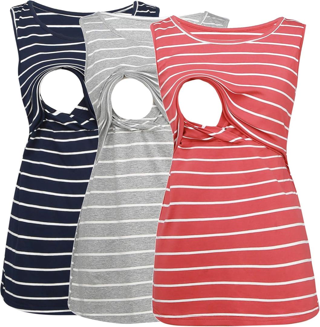 Bearsland Women's Sleeveless Maternity Nursing Tank Tops Breastfeeding Shirts (S)