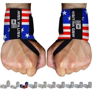 WOD Nation Wrist Wraps for Weightlifting, 18" Professional Gym Wrist Straps w/Thumb Loop, Wrist Wraps for Men & Women, Wrist Support Wraps for Strength Training, Powerlifting & Bodybuilding (Flag)
