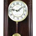 Bedford Clock Collection Classic Chiming Wall Clock with Swinging Pendulum in Cherry Oak Finish, 4.75" L x 11.75" W x 27.50" H
