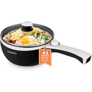 DEZIN Hot Pot Electric Upgraded, Non-Stick Saut Pan, Rapid Noodles Electric Pot, 1.5L Mini Portable Hot Pot for Steak, Egg, Fried Rice, Ramen, Oatmeal, Soup with Power Adjustment (1.6 Quarts, Black)