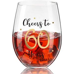 Patelai 60th Birthday Gifts for Women Men, 17 oz, Birthday Wine Glass Present Anniversary Glasses for 60th Party Wedding Anniversary Decorations(Cheers to 60 Years)
