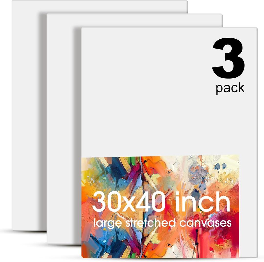 Sherr 3 Pcs 29.25 x 40 Inch Large Canvas for Painting Cotton Stretched Canvas Blank White Canvases Triple Primed Painting Profile Blank Canvases for Watercolor Acrylics Oil Painting