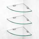 3 Pack Glass Corner Shower Shelves, Tempered Floating Glass Shelves Wall Mount, Shower Caddy Organizer, Bathroom Corner Shelf with Zinc Alloy Brackets for Bathroom, Kitchen, Living Room