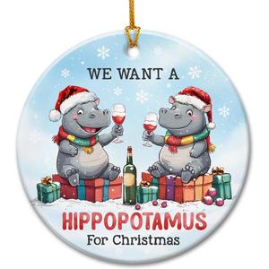 7 x Hippo Christmas Ornament 2025 - We Want A Hippopotamus for Christmas Ornament, Hippo Gifts for Women, Men, Funny Ceramic Animal Ornaments for Friends, Couples, Animal Lovers Gift Ideas